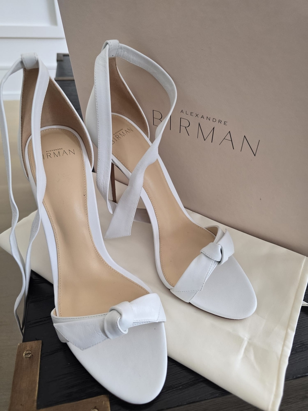 Alexandre Birman White Knot Ankle-Tie Heeled Sandals